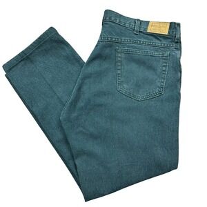 LL Bean Double L Jeans Mens Forest Green Straight Leg Denim Pants Classic 40x34